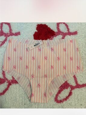 Victoria's Secret Pink & White Striped Briefs with Pink VS Logo